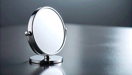 Sleek, round, chrome tabletop mirror