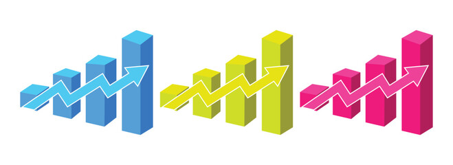 Bar chart on growthing, 3d business graph vector