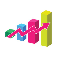 Growth bar chart, 3d business graph vector
