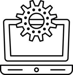 Flat Vector Icon of Laptop with Gear for System Configuration or Software Setup Design