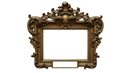 An ornate gold antique picture frame with intricate details isolated on white isolated on transparent background