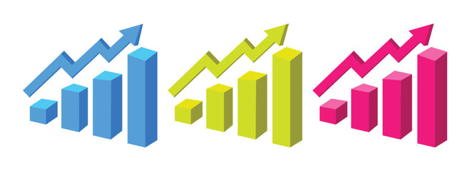 Bar chart on growthing, 3d business graph vector