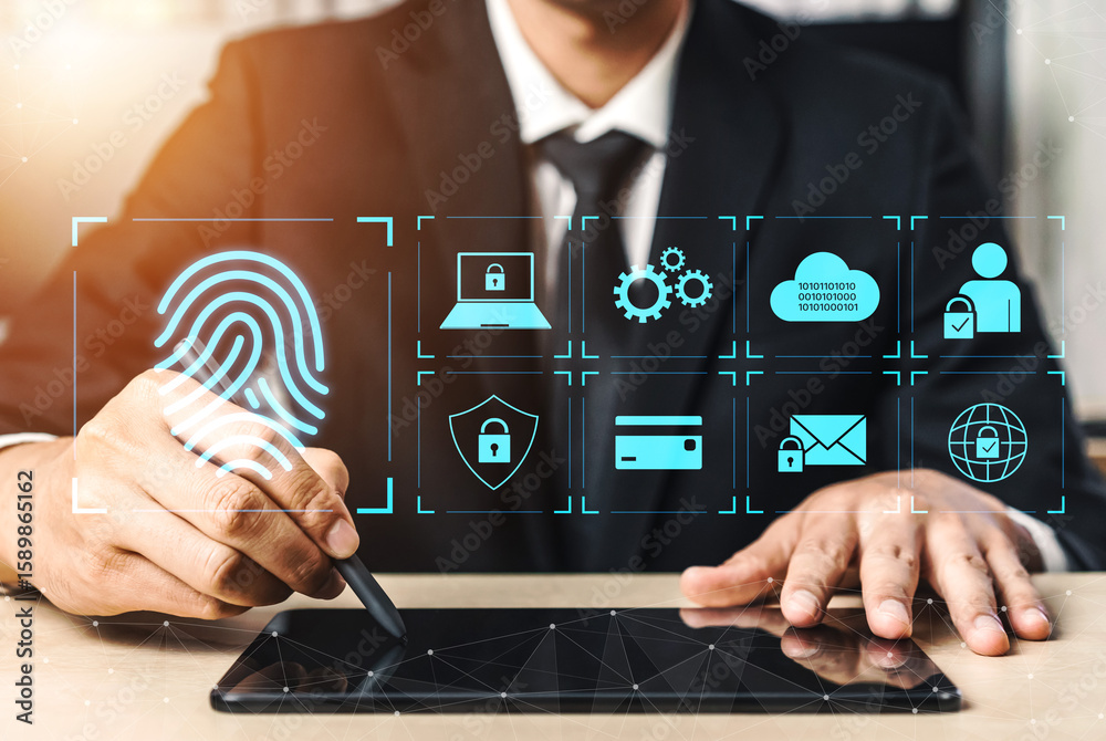 Poster system for safeguarding digital identity using fingerprint authentication, encryption, and secure ac