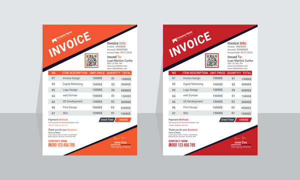 Minimal Business Invoice design template, business stationery design payment agreement design template, and Bill form business invoice accounting or professional corporate company business letterhead