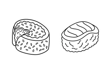 Maki roll and nigiri sushi rice seaweed