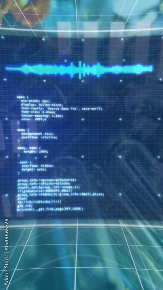 Poster animation of digital interface with data processing over laboratory