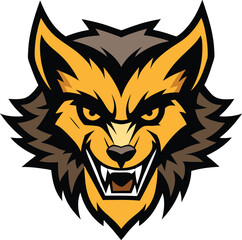Aggressive wolverine head mascot with wild fur and detailed features