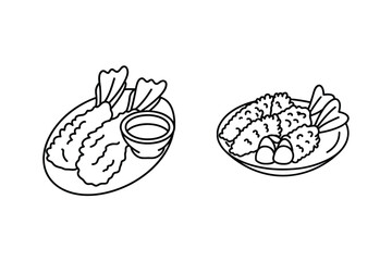 Crispy shrimp tempura with dipping sauce and garnishes