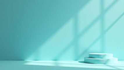 vibrant teal blue background provides serene backdrop simple minimalist design elements rendered crisp white subtle gray tones