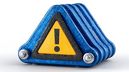3D caution alert icon with black blue triangle  
