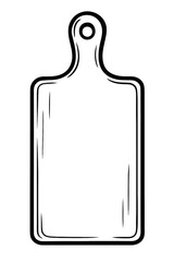 Cutting Board Vector Illustration in Black and White – Classic Kitchen Accessory with Handle for Culinary and Food Prep Concepts  

