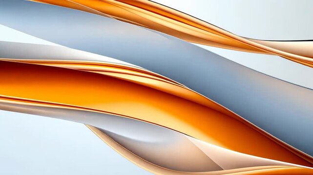 Smooth orange and silver waves creating a mesmerizing abstract pattern on a white background