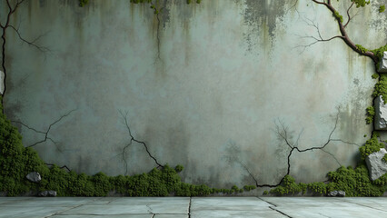 weathered stone wall cracks worn surfaces set soft muted green background evokes sense aged history
