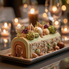 "Festive Yule Log Cake Collection – Christmas Chocolate Desserts with Holiday Decor and Lights"

