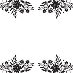 Obraz premium Flat design flower line divider, symmetrical layout with daisy flowers and leaf sprigs, Adobe Illustrator Artwork