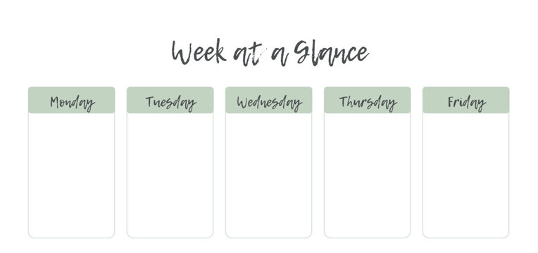 A minimal and elegant weekly planner template featuring five columns labeled Monday through Friday, designed for organizing tasks at a glance.
