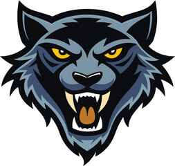 Obraz premium Aggressive panther head mascot logo with fierce sharp fangs and red accents