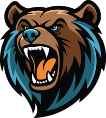 Ferocious bear head mascot logo roaring aggressively with open mouth