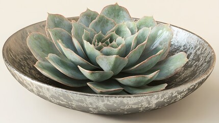 Elegant Echeveria Succulent in Rustic Bowl Minimalist Still Life Photography