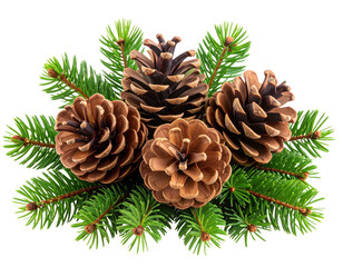  Brown Pinecones on Green Pine Branch – PNG Transparent