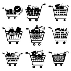Clean and modern silhouette illustration of a shopping cart design suitable for e commerce vector collection