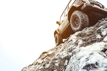 Off-road vehicle climbing rocky terrain, extreme driving adventure, 4x4 expedition, conquering nature