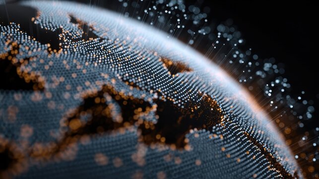 Abstract display of predictive analytics with data points and a globe.