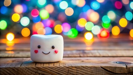 Red heart candles and dice on a wooden table are ready for a festive birthday celebration