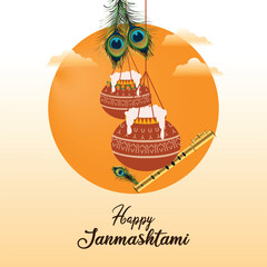 Happy Janmashtami Celebration with Dahi Handi and Flute