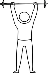 Outline of a person lifting a barbell overhead with arms extended in a black and white illustration