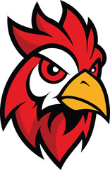 Fierce rooster head mascot logo with bold upright comb
