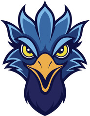 Fierce enraged peacock head mascot logo with aggressively raised feet