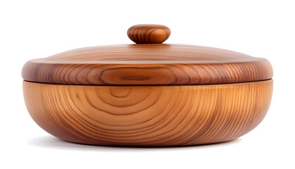 Wooden bowl with lid, handcrafted kitchenware for home decor and food storage, on white background