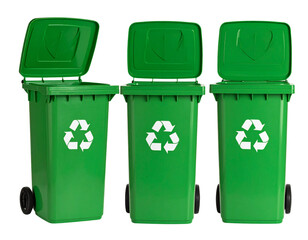 Green Recycling Bin with Lid, isolated from multiple angles on a transparent background