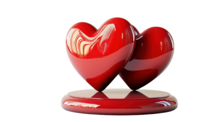 Two red heart shaped objects on a round base perfect for valentine's day and love themed design and romantic decoration on white background 