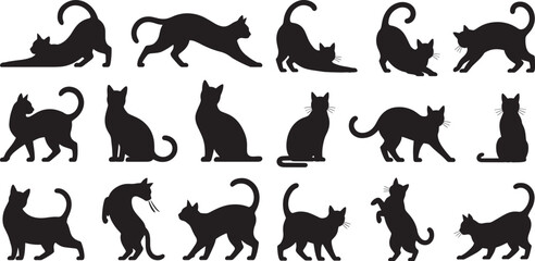 Black feline silhouettes in various poses white
