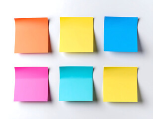 Fototapeta premium Six colorful sticky notes arranged in two rows isolated on transparent background