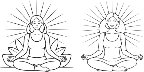 Woman meditating in lotus pose with radiating lines meditation yoga