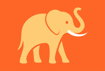 Simple animal illustration of an elephant with prominent tusks on a solid orange background, an iconic gentle giant symbol for educational content or wildlife themes