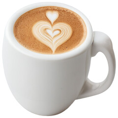 Top view of latte art coffee cup in white ceramic cup isolated on transparent background
