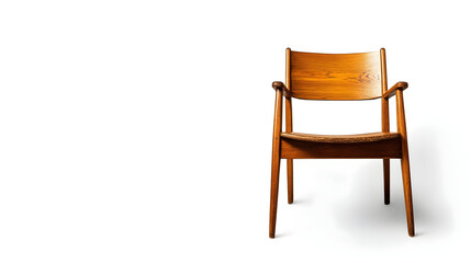 Wooden armchair with armrests on white background for interior design and furniture concepts