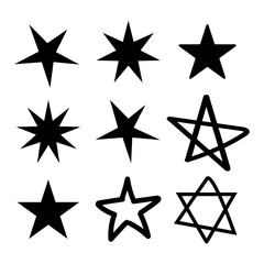 Fototapeta premium Set of black stars, Abstract symbols of different styles stars icon, vector illustration on white background. 