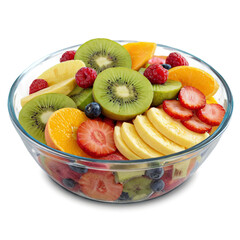 fresh fruit salad bowl with colorful sliced fruits isolated on transparent background