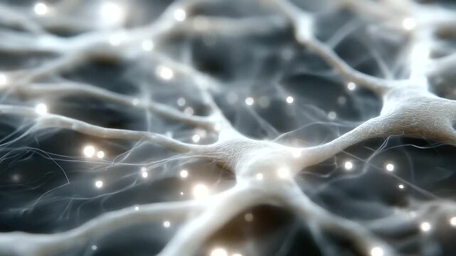 Digital Cell Division Process Animation with Glowing Fibers