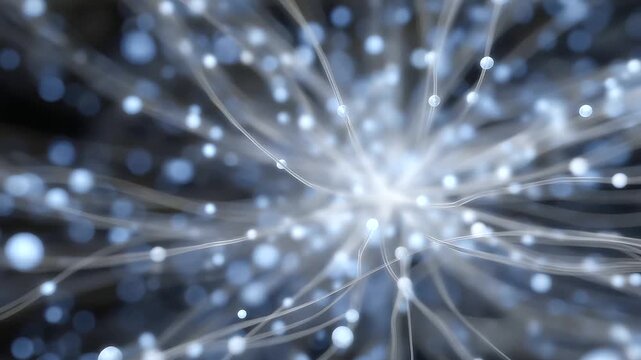 Digital Cell Division Process with Glowing Fibers in Loop Animation