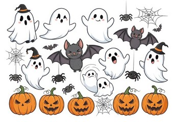 Cute Halloween clipart set with ghosts, pumpkins, and candy