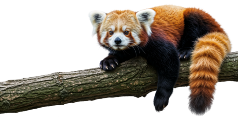 a cute red panda, Ailurus fulgens, resting on a tree branch