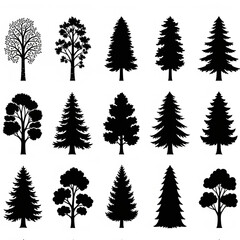 Fototapeta premium Silhouette collection of various tree illustrations
