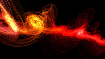 Abstract, space flowing, and vibrant dynamic, fiery color gradients on a black background. abstract energy design featuring vibrant fiery colors.