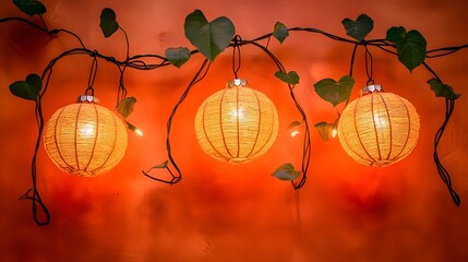 Obraz premium Glowing Woven Lanterns Hanging on Vine Decor